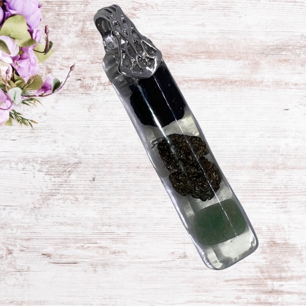 Onyx Pyrite Emerald Meditation Pendant Handcrafted Natural Raw Stones